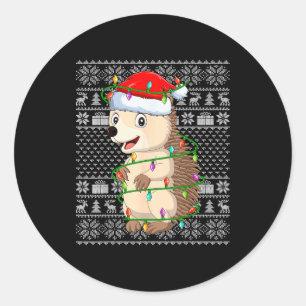 Hedgehog Christmas Lights Ugly Sweater Funny Santa Classic Round Sticker