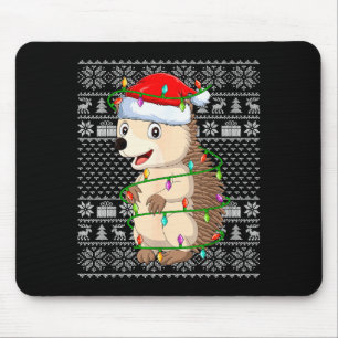Hedgehog Christmas Lights Ugly Sweater Funny Santa Mouse Pad