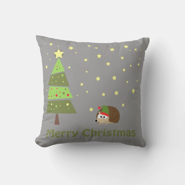 Hedgehog Christmas Scene Cushion (Front)