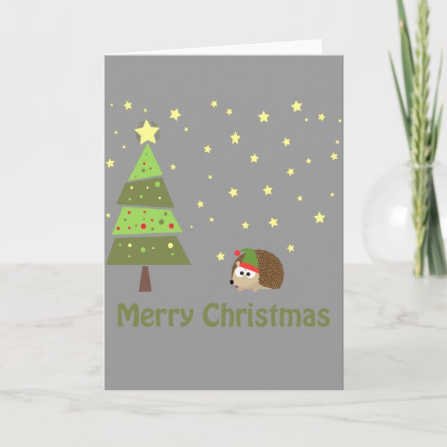 Hedgehog Christmas Scene Holiday Card (Front)