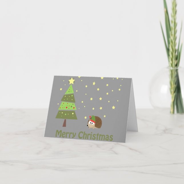Hedgehog Christmas Scene Holiday Card (Front)