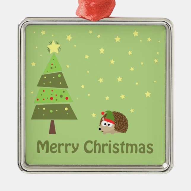 Hedgehog Christmas Scene Metal Tree Decoration (Front)