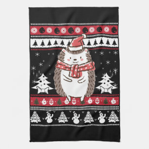 Hedgehog Christmas Tea Towel