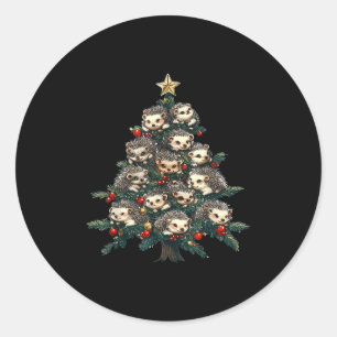 Hedgehog Christmas Tree Funny Hedgehog Xmas Classic Round Sticker