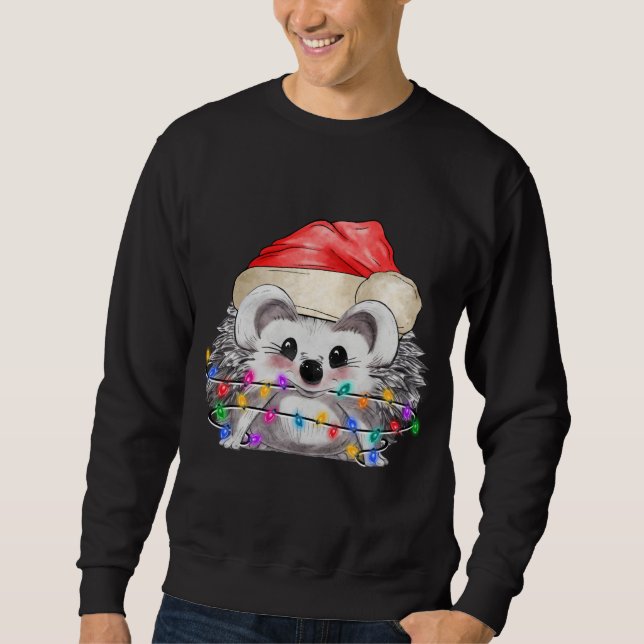 Hedgehog Christmas Tree Light Tangled Pajama Xmas  Sweatshirt (Front)