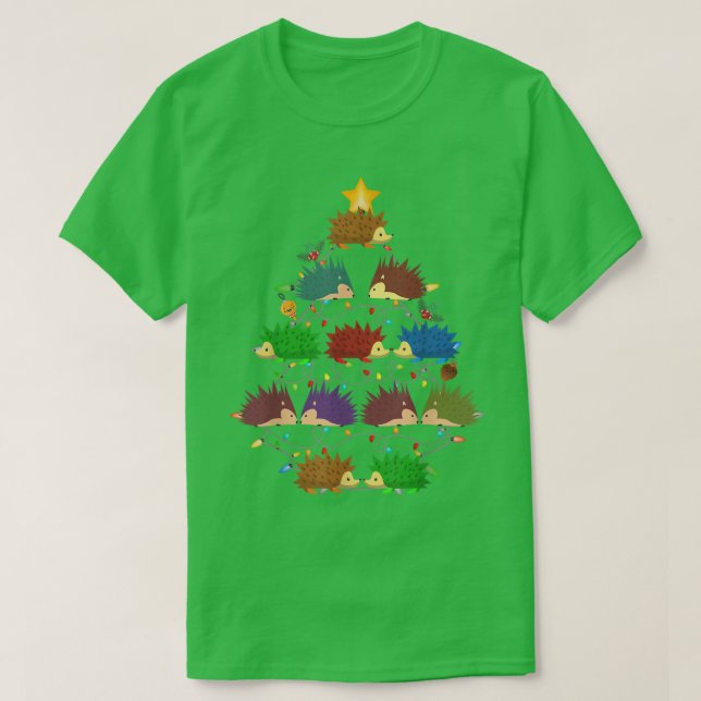 Hedgehog Christmas Tree Lights Ornament Decor Gift T-Shirt (Design Front)