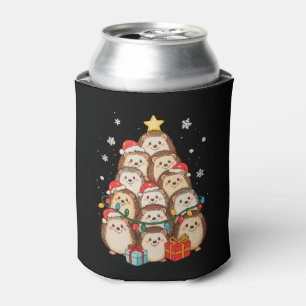 Hedgehog Christmas Tree Lights Pyjamas Xmas Can Cooler