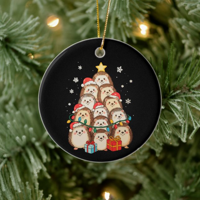 Hedgehog Christmas Tree Lights Pyjamas Xmas Ceramic Tree Decoration (Tree)