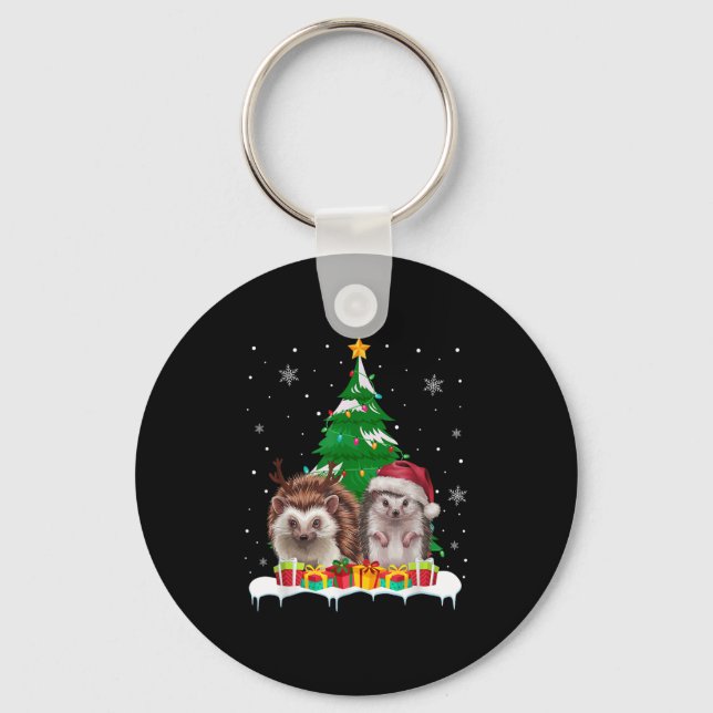 Hedgehog Christmas Tree Lights Santa Reindeer Xmas Key Ring (Front)