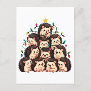 Hedgehog Christmas Tree Merry Christmas Xmas  Announcement Postcard
