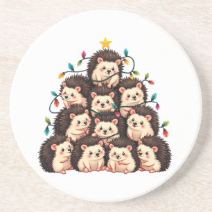 Hedgehog Christmas Tree Merry Christmas Xmas  Coaster