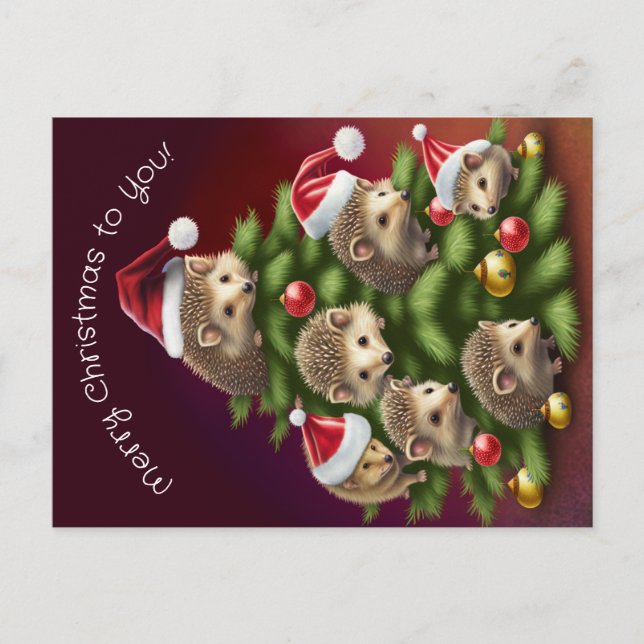 Hedgehog Christmas Tree Postcard (Front)