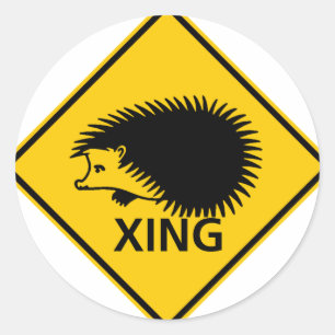 Hedgehog Crossing Highway Sign Classic Round Sticker