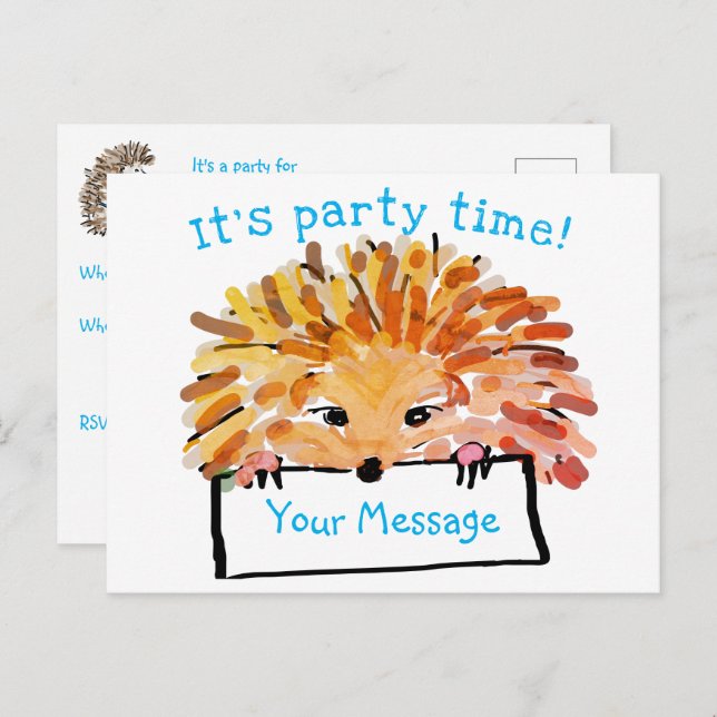 Hedgehog Customisable Child's Invitation (Front/Back)