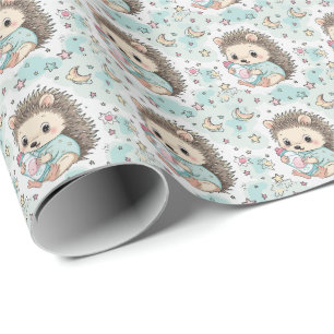 Hedgehog Cute Baby Pastel Watercolor Pattern  Wrapping Paper