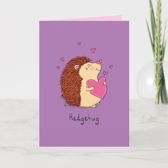 Hedgehog Cute Kids Valentine's Day Hugs Card (Front)
