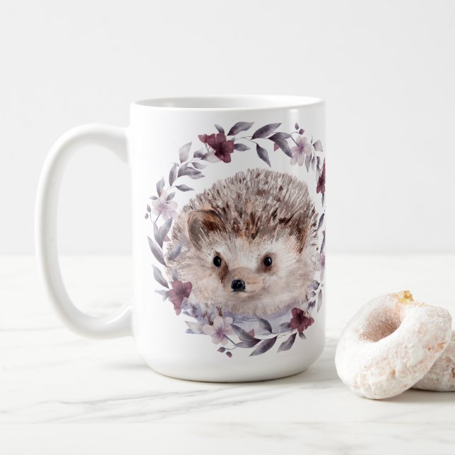Hedgehog Cute Wildlife Watercolor Ilustration Art  Coffee Mug (With Donut)