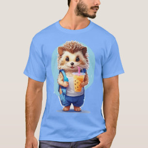 Hedgehog drinking Boba Bubble Tea Milk Tea T-Shirt