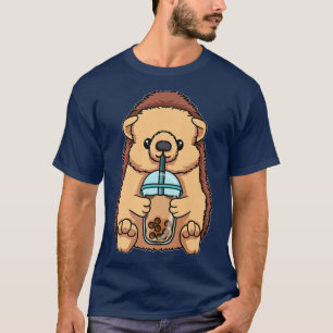 Hedgehog Drinking Bubble Tea Cute Animals With Bob T-Shirt