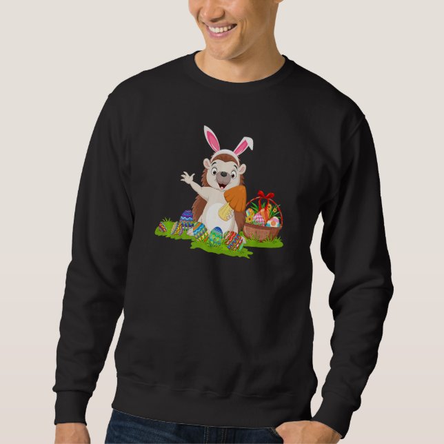 Hedgehog Easter Egg Hunting Bunny Hedgehog Easter  Sweatshirt (Front)