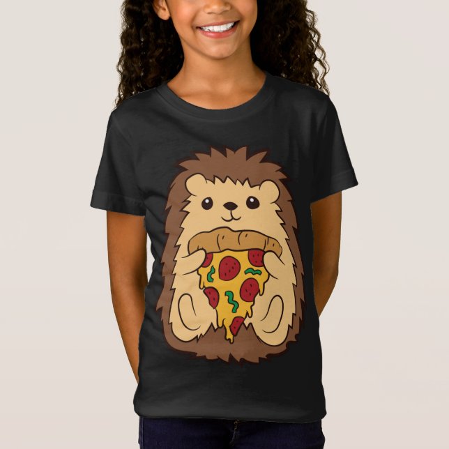 Hedgehog Eating Pizza Fast Food Pizza Hedgehog T-Shirt (Front)