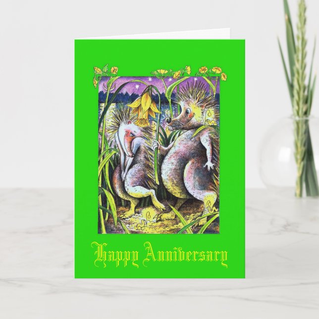 Hedgehog Emerald Wedding Anniversary Card (Front)