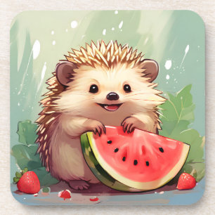Hedgehog enjoying a piece of watermelon Coaster