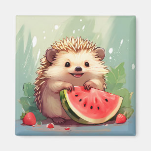 Hedgehog enjoying a piece of watermelon Magnet