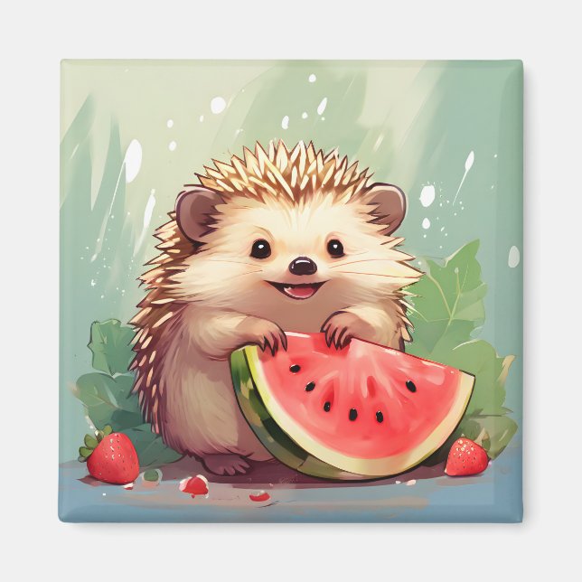  Hedgehog enjoying a piece of watermelon Magnet (Front)