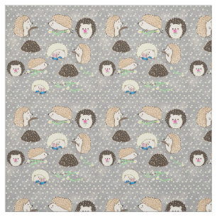 Hedgehog Fabric - cute critter art by LeahG