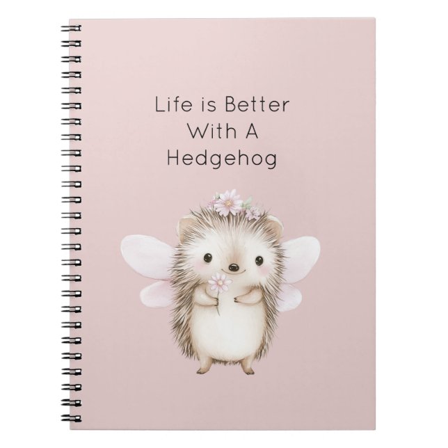 Hedgehog Fairy with Flowers Notebook (Front)