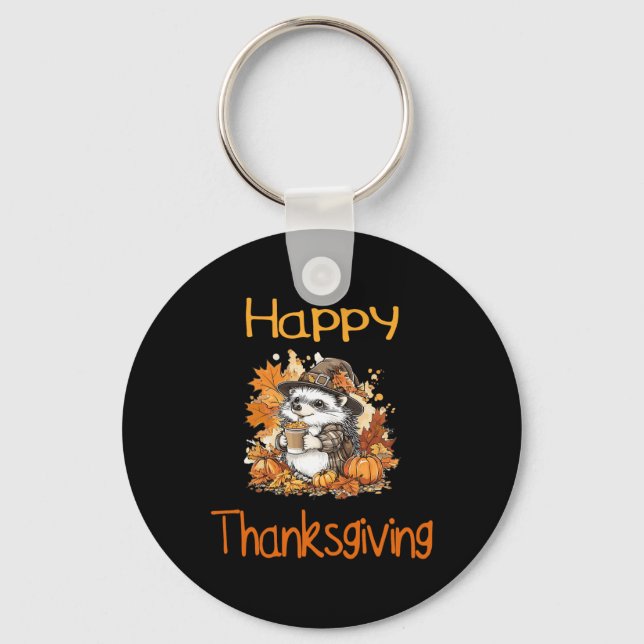 Hedgehog Fall Thanksgiving Happy Thanksgiving  Key Ring (Front)