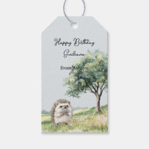 Hedgehog Field of Flowers Birthday Gift Tags