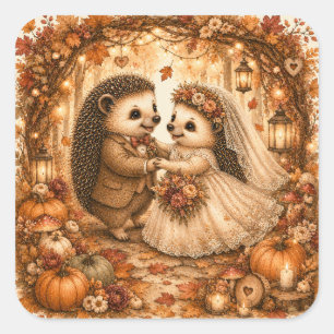 Hedgehog First Dance Fall Wedding Square Sticker