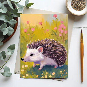 Hedgehog Floral Field Animal Painting Postcard