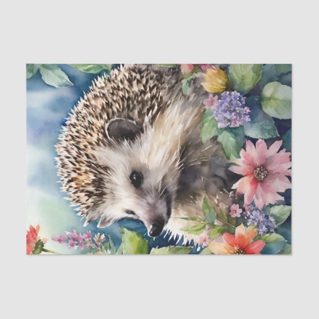 Hedgehog Floral Watercolor Portrait Tissue Paper (Front)