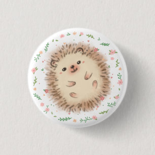 Hedgehog & Flowers Illustration 3 Cm Round Badge