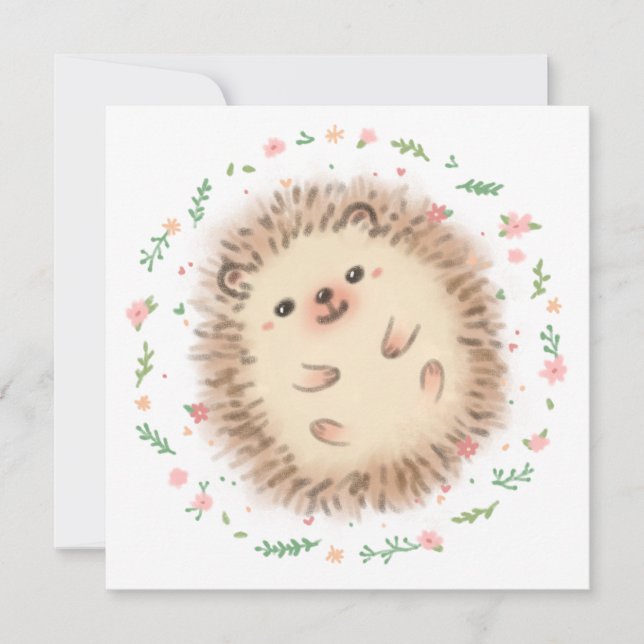 Hedgehog & Flowers Illustration Card (Front)
