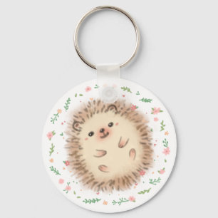 Hedgehog & Flowers Illustration Key Ring