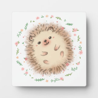 Hedgehog & Flowers Illustration Plaque