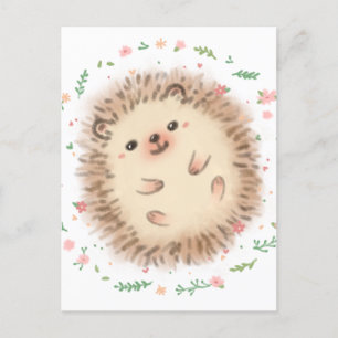 Hedgehog & Flowers Illustration Postcard