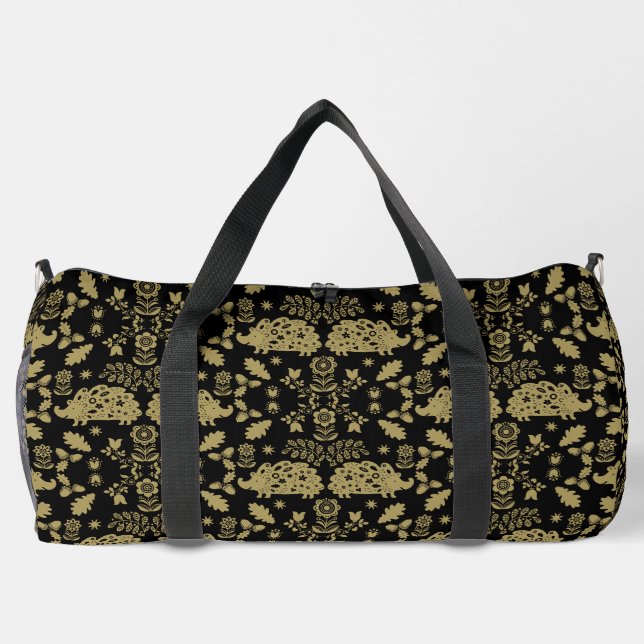 Hedgehog Folk Art Duffle Bag (Back)