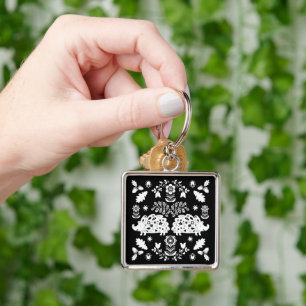 Hedgehog Folk Art Key Ring
