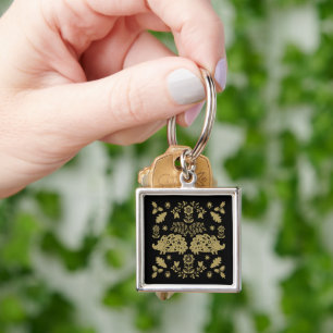Hedgehog Folk Art Key Ring