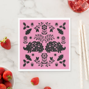 Hedgehog Folk Art Napkin