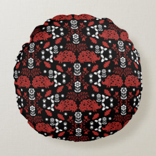 Hedgehog Folk Art Round Cushion