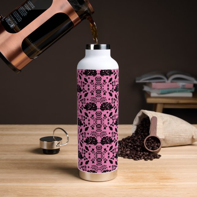 Hedgehog Folk Art Water Bottle (Coffee)
