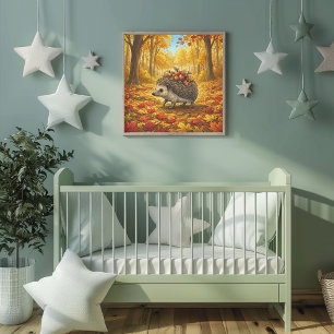 Hedgehog Forest Animals Nursery Poster