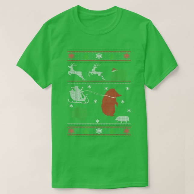 Hedgehog Funny Christmas Snow Pine Tree Zookeeper  T-Shirt (Design Front)