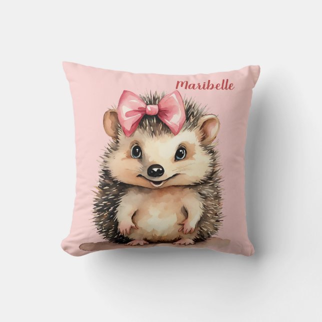 Hedgehog Girls Personalised Cushion (Front)